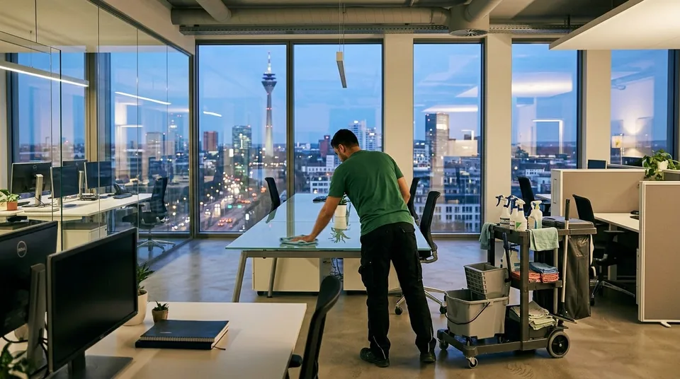KI-generierte Illustration der Reinigung eines Schreibtisches im Büro